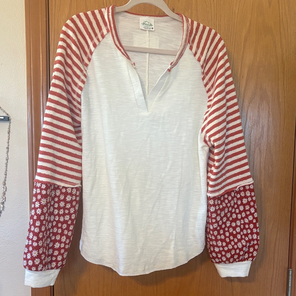 Women's Striped and Floral Sleeve Top